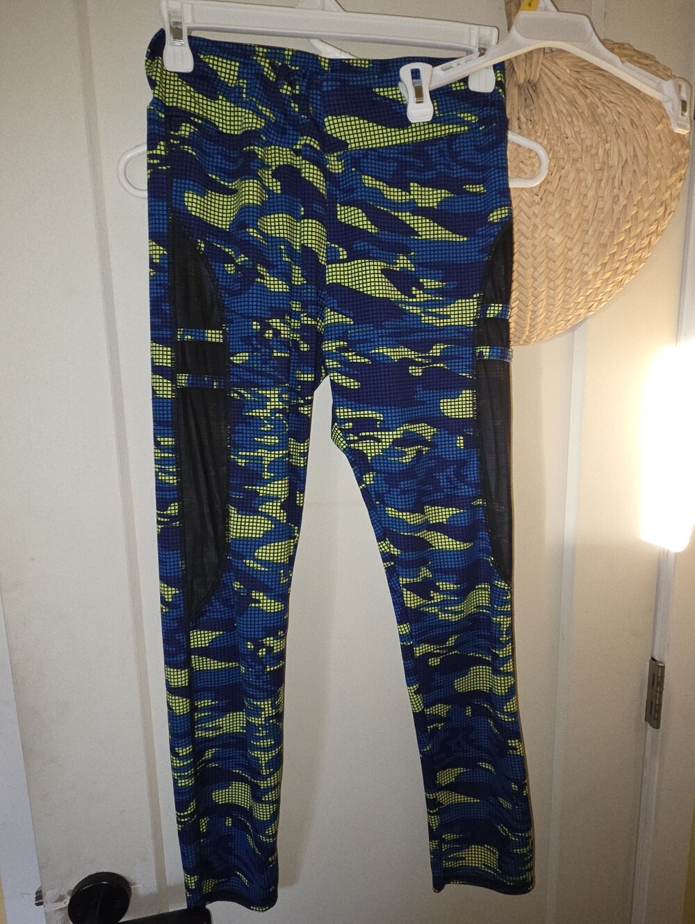 Athletic Womens Leggings in Blue and Neon Green
